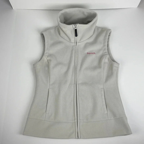 Bench beige cream white fleece High collar high neck fuzzy vest size medium - Picture 4 of 14